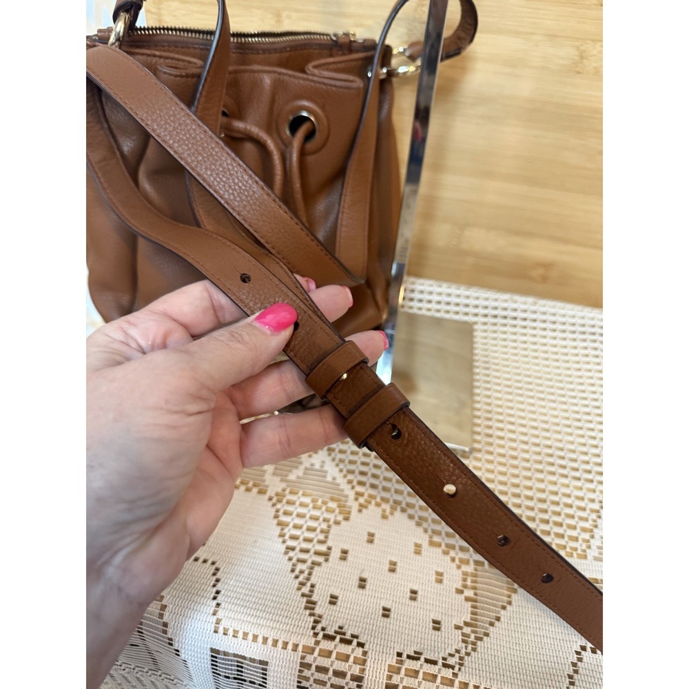 Cole Haan Crossbody Bag Women's Brown Pebble Leather Drawstring Bucket Bag - Picture 11 of 15
